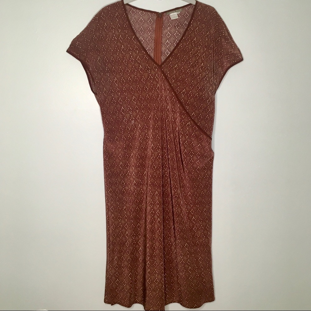 Isabella Bird Silk Dress in Plum Brown Motif Print